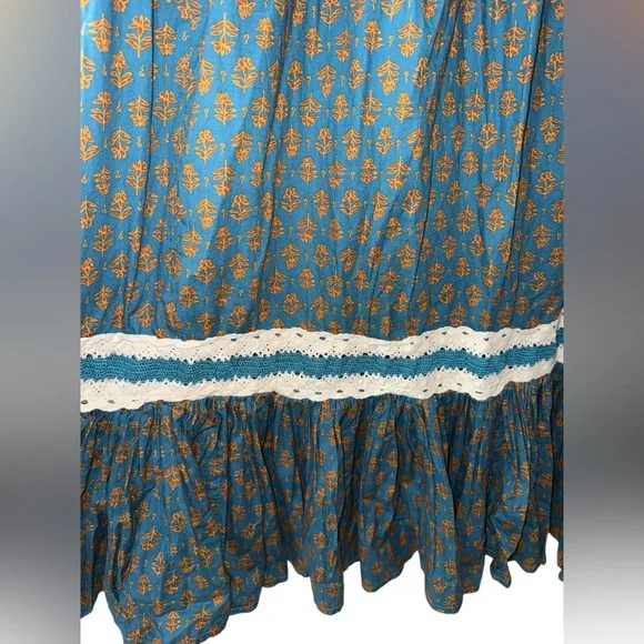 Luna Moon Women’s L Tiered Maxi Skirt Floral Teal Crochet Cottagecore Bohemian - Picture 2 of 7